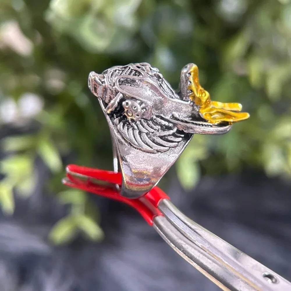 Yellow Accent‎ Dragon Silver Ring